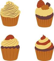 Cupcake Dessert In Flat Cartoon Shape and Design. Isolated On White Background. Vector Illustration Set.