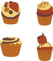 Cupcake Dessert In Flat Cartoon Shape and Design. Isolated On White Background. Vector Illustration Set.