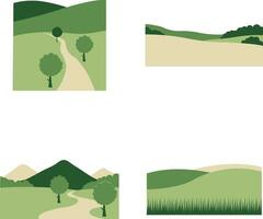 Field Green Hills With Aesthetic Design. Isolated On White Background. Vector Illustration Set.