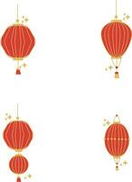 Set of Lantern Chinese New Year. Isolated On White Background. Vector Illustration