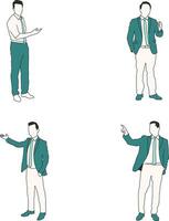 Character Doing Presentation With Different Pose. Flat Face Design. Vector Illustration Set.