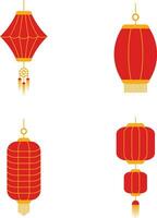 Set of Lantern Chinese New Year. Flat Design. Vector Illustration.