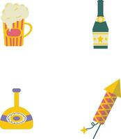 New Year Retro Decoration Icon Set. With Flat Cartoon Design. Isolated Vector. vector