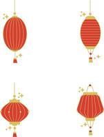 Set of Lantern Chinese New Year. Isolated On White Background. Vector Illustration