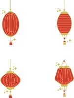 Set of Lantern Chinese New Year. Isolated On White Background. Vector Illustration