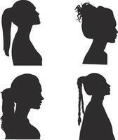 Set of Woman Head Silhouette. With Different Hairstyle. Vector Illustration.