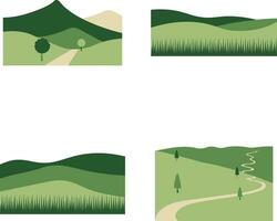 Field Green Hills With Aesthetic Design. Isolated On White Background. Vector Illustration Set.