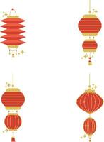 Set of Lantern Chinese New Year. Isolated On White Background. Vector Illustration