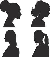 Set of Woman Head Silhouette. With Different Hairstyle. Vector Illustration.