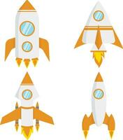 Set of Different Spaceship Rocket. Isolated On White Background. Isolated Vector Icon.