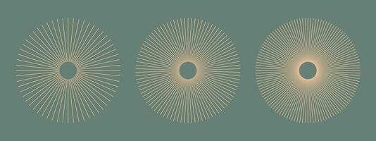 Radial circle lines. Circular lines elements. Symbol of Sun star rays. Peach Fuzz snowflake. Flat design element. Abstract illusion geometric shape. Spokes with radiating stripes. Vector graphic. Eps.