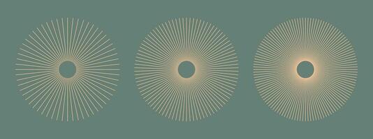 Radial circle lines. Circular lines elements. Symbol of Sun star rays. Peach Fuzz snowflake. Flat design element. Abstract illusion geometric shape. Spokes with radiating stripes. Vector graphic. Eps.