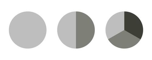 Set of pie, pizza charts. Segmented charts collection isolated on a white background. Many number of sectors divide the circle on equal parts. Vector illustration.