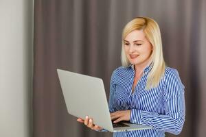 Global communication concept using video conferencing on a laptop photo