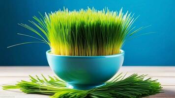 AI generated Renewal in Green Wheatgrass Bowl for Nowruz photo