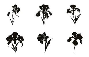 Iris Flower Silhouette Vector set, Iris Flowers Clipart Bundle