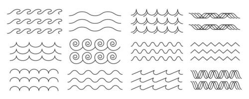 various collection and set water wave line art icon illustration design, bundle  wave and package vector