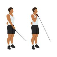 Man doing single arm reverse grip cable bicep curl. Forearm exercise. vector