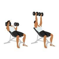 Man doing reverse grip Incline Dumbbell bench press exercise. vector