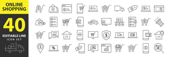 Online shopping icons Pixel perfect. Card, buy, computer, Purchasing, store, online, .... vector