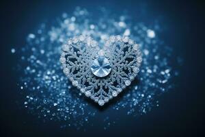 AI generated A Heart Shaped Crystal Pattern within a Snowflake photo