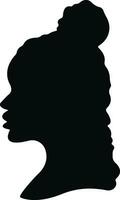 mujer icono en departamento. aislado en elegante siluetas con diferente peinados símbolo de africano americano hermosa hembra cara en perfil. vector para aplicaciones y sitio web