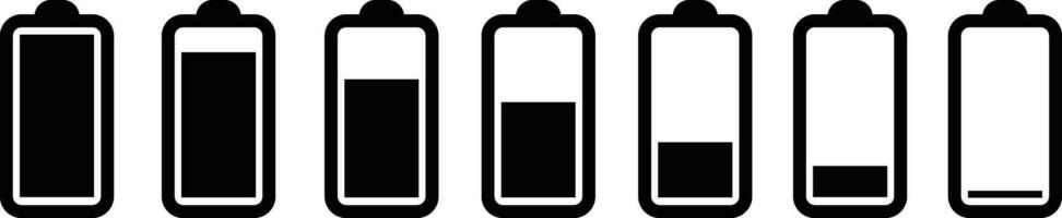 Battery icon in flat design set. isolated on transparent background. battery charge level smartphone battery level indicator Concept power, energy, elements sign symbol. Vector for apps and website