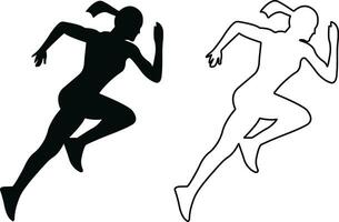 corriendo deporte mujer icono en departamento, línea colocar. aislado en conteniendo corredor, carrera, finalizar, chico palo figura corriendo rápido y trotar elementos. símbolo vector para aplicaciones y sitio web