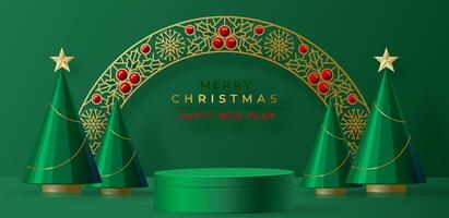 3d Podium round stage style, for Merry Christmas and happy new year vector