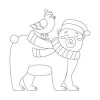 Set of Christmas bear with a red hat and scarf, birds in red hat. vector