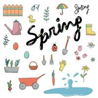 Hand drawn spring elements. Hello spring 2024 vector