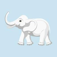 Large white African elephant with its trunk raised up. Large land mammal. The largest land animal. A herbivorous mammal with a trunk, tusks and large ears. Vector illustration.