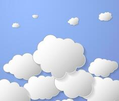 Paper clouds on blue background. Floating clouds. Vector illustration