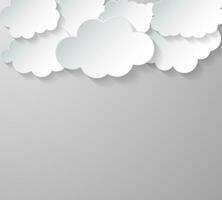 Paper clouds on gray background. Floating clouds. Vector illustration