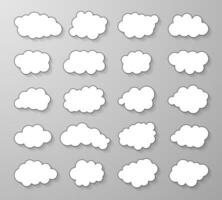Cloud set in cartoon stile with shadow isolated on gray background. Vector illustration