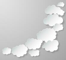 Paper clouds on gray background. Floating clouds. Vector illustration