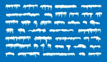 Snow cap set on blue background. Snowy elements in cartoon style on winter background. Vector illustration