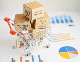 Online shopping, Shopping cart box on business graph, import export, finance commerce. photo