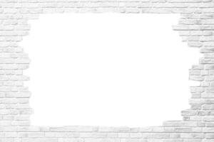 Brick wall with white hole, antique old grunge white and gray texture background. photo