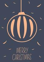 Merry Christmas greeting card with ball and lettering. Hand drawn vector