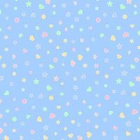 Scrapbook pattern. Dots, hearts and stars on blue background. Simple ornament. Vector illustration