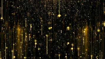 award Gold Particles. shining neon lines Glamour Rain falling animation on black background video