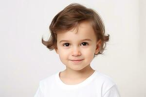 retrato de un niños sonriente aislado en blanco antecedentes. generativo ai foto