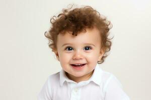 retrato de un niños sonriente aislado en blanco antecedentes. generativo ai foto