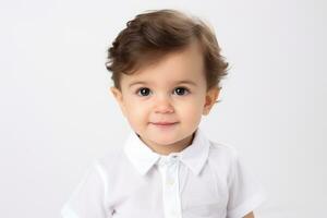 retrato de un niños sonriente aislado en blanco antecedentes. generativo ai foto