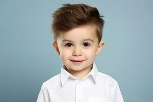 retrato de un niños sonriente aislado en blanco antecedentes. generativo ai foto