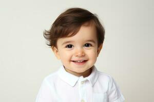 retrato de un niños sonriente aislado en blanco antecedentes. generativo ai foto