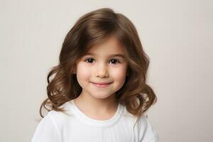 retrato de un niños sonriente aislado en blanco antecedentes. generativo ai foto