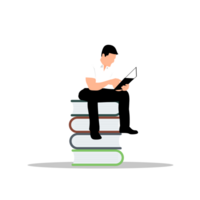 man sitting on books reading book png
