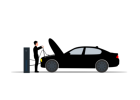 ein Mann ist Laden seine Auto auf ein elektrisch Auto Ladegerät png